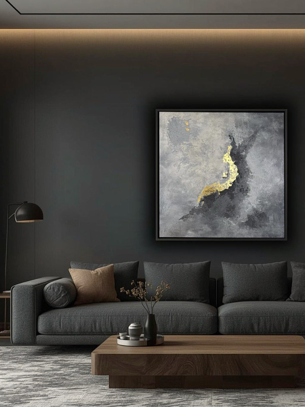 obraz na płótnie w ramie czarnej   z elementami malowanymi ręcznie 80x80
