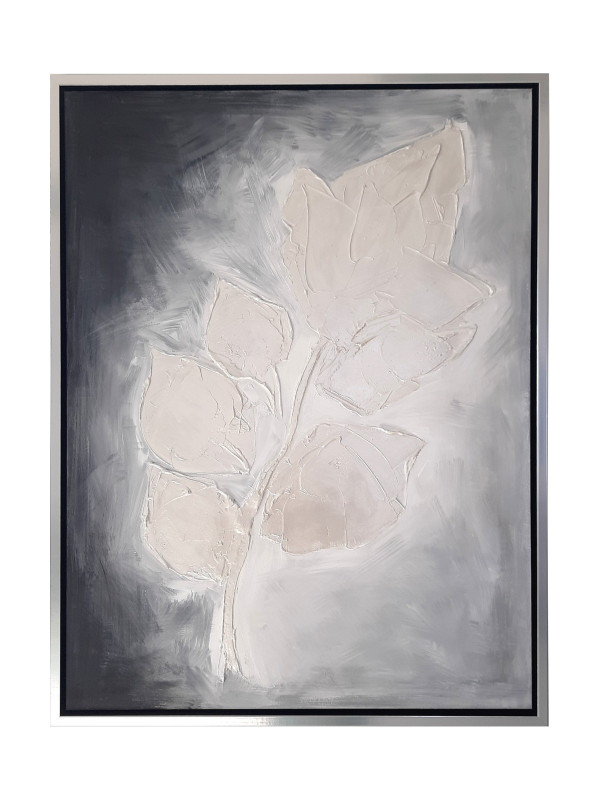 obraz strukturalny w ramie srebrnej,  100% handmade, format 60x80,  biały kwiat